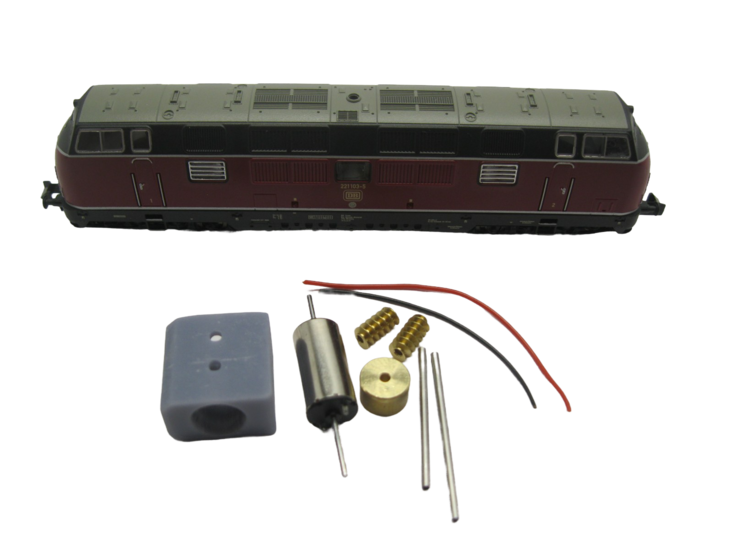 micromotor NF042C motor ombouwset Fleischmann V 200.1, BR 221, EBW V 270, RENFE D 340