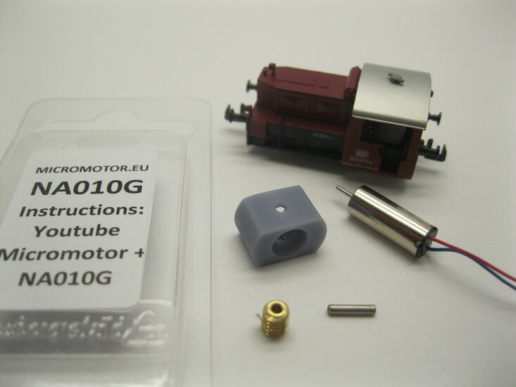 micromotor NA010G motor ombouwset Arnold Köf II, DB Köf III, DB BR 323, DB/Zürcher/Bentheimer BR 332, DB BR 335 ÖBB 0150, X130, X150, FS 213, SNCF YDE, SOB Tm 34, GKB 150