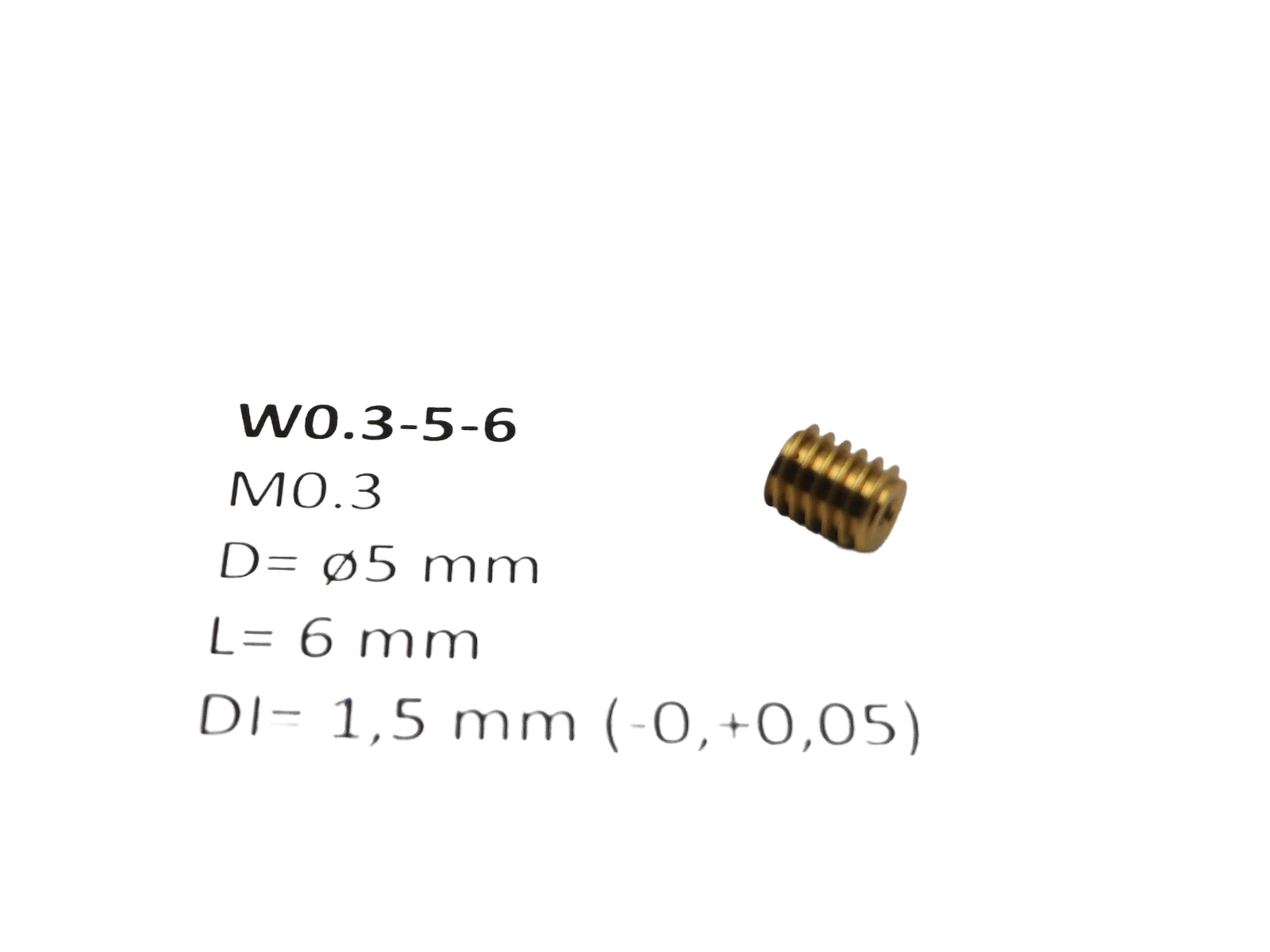 W0.3-5-6 M0.3 D=ø5 L=6 DI=1.5 mm wormwiel